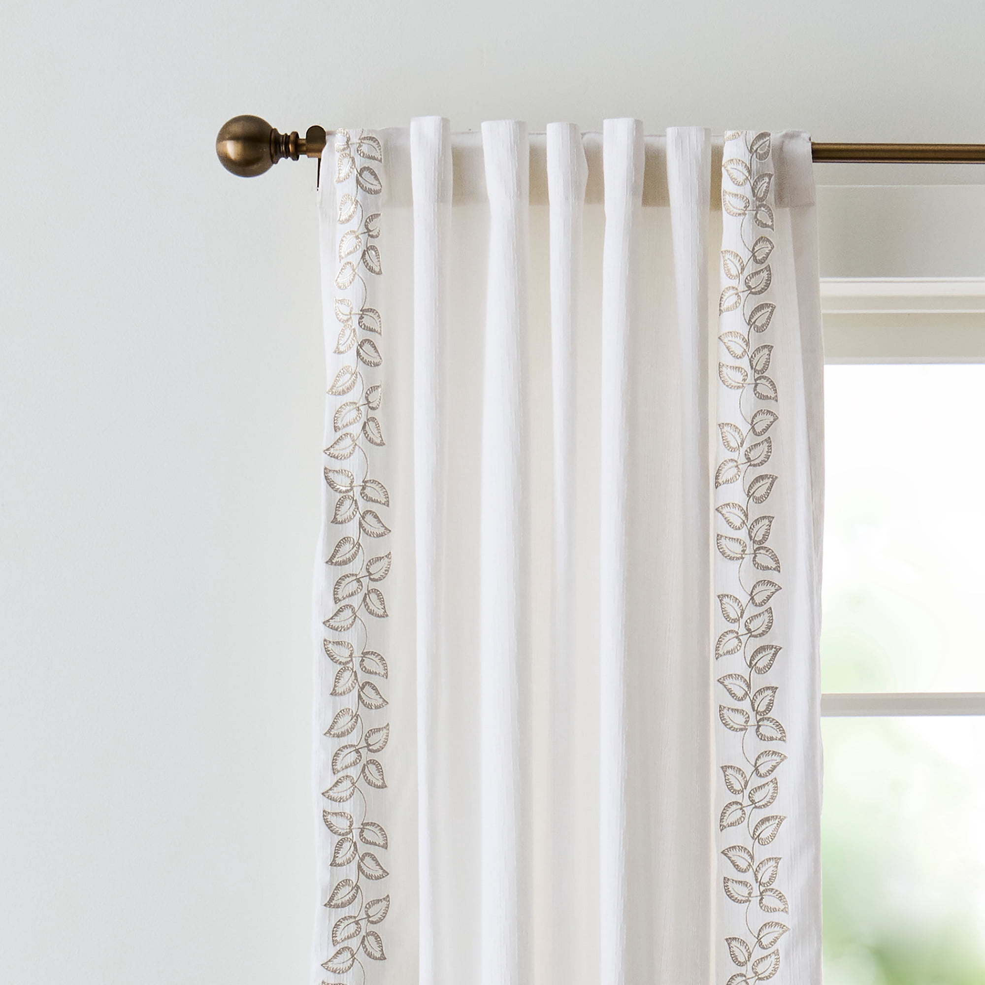 Martha Stewart Plume Curtain Panel Pair, Linen, Back Tab, Light Filtering, Indoor, Adult, 2 Piece Set, 50" x 84"