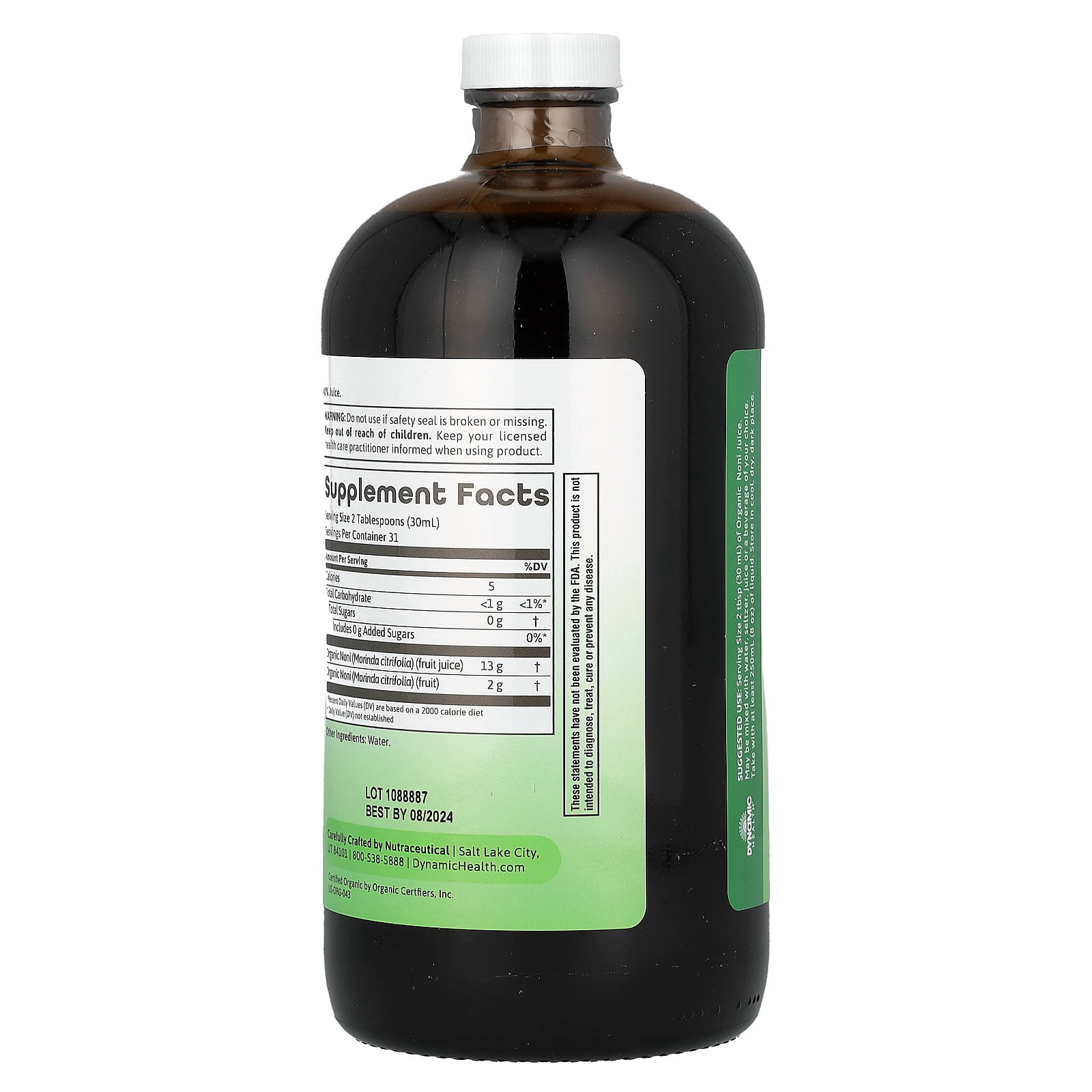 Dynamic Health Certified Organic Noni Juice, Glass, 32 fl oz (946 ml)