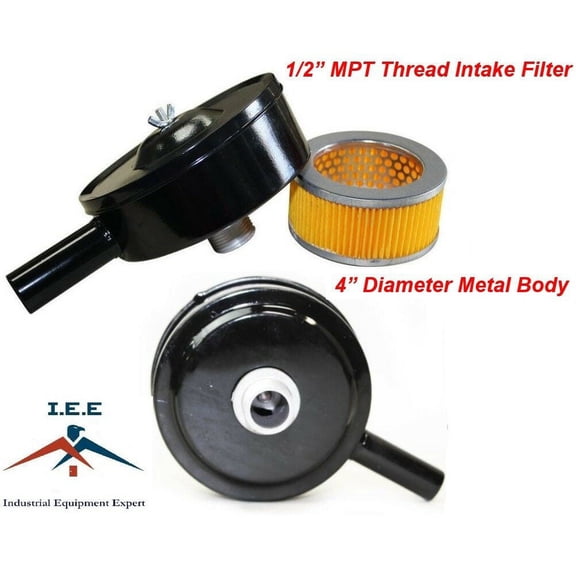 Compressor Air Intake Filter Metal Body 4" Dia - 1/2" MPT with Paper Cartridge