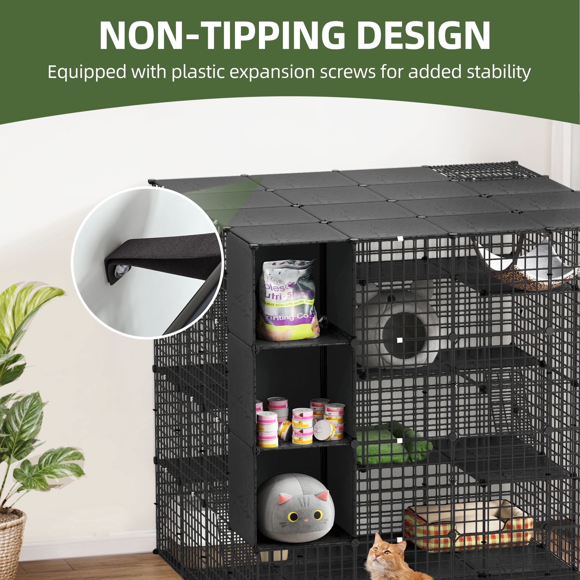 Uforic Large 4-Tier Cat Cage with Extra Large Hammock – Metal Playpen Cat Kennel for 1-4 Cats, Indoor DIY Cat Enclosure, Black, 55"L x 55"W x 55"H