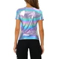 thumbnail image 5 of INSPIRE CHIC Women's Clubwear Short Sleeve Shiny Metallic Top L Blue, 5 of 6