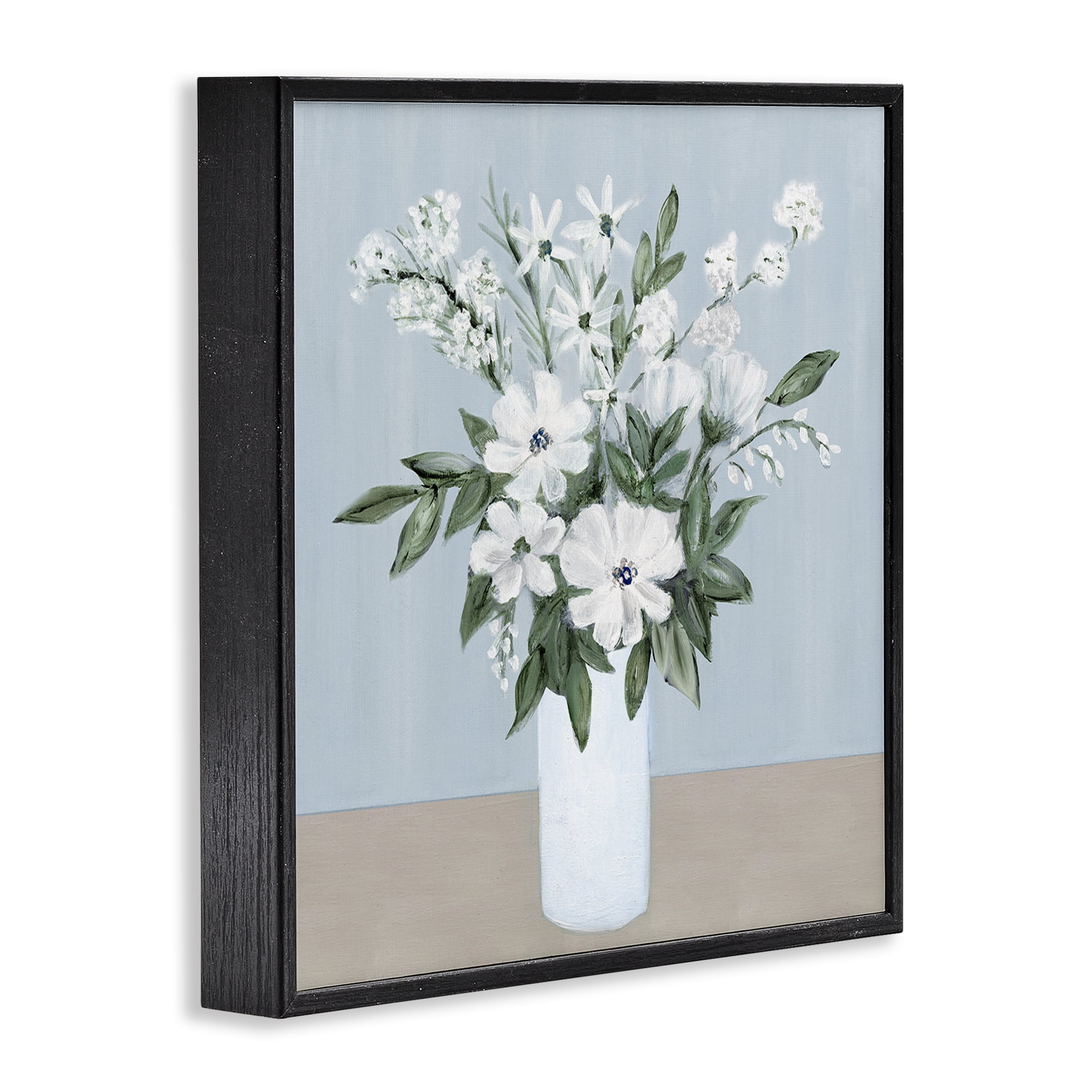 Stupell Industries Mixed White Blooms on Blue Black Framed Giclee Art, design by Marilyn Dunlap