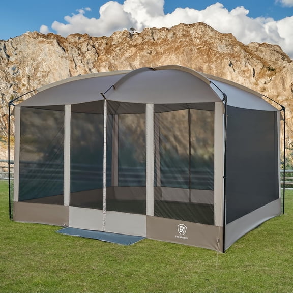 Magnetic Screen House Room 11x9ft, Hands-Free Entry,Screenhouse with Sun Protection for Camping&Picnic, 11x9ftCamping Tent Canopy Shelter with Mesh, Brown