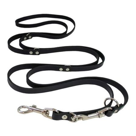 6-Way European Multifunctional Leather Dog Leash Large Breeds, Adjustable Schutzhund Lead Black 60