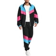 thumbnail image 6 of Men Retro Track Suit Zip Jacket Jogger Pants Throwback Party Daily Outfit Color Block 2-Piece, 6 of 6