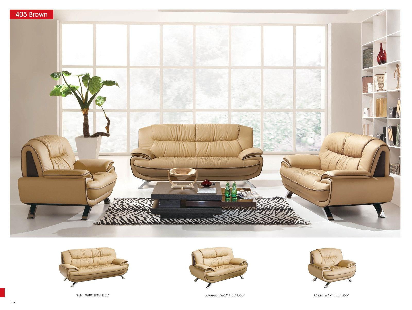 Esf 405 Brown Chic Italian Leather Sofa Living Room Set 3pcs Esf 405 Brown Chic Italian Leather Sofa Living Room Set 3pcs Contemporary Modern Com