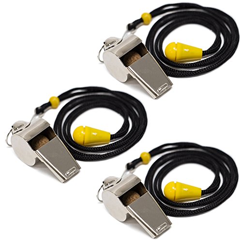Stainless Steel Coach Whistles with Lanyard, 3pack