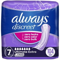 Always Discreet Adult Incontinence Pads for Women, Ultimate Extra Absorbency, Long Length, Postpartum Pads, 104 Count