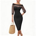 thumbnail image 4 of Ayolanni 3/4 Sleeve Fall Dresses for Women Mesh Solid Crew Neck Bodycon Maxi Cocktail Dress Wedding Guest Elegant Party Sundress Black L, 4 of 5
