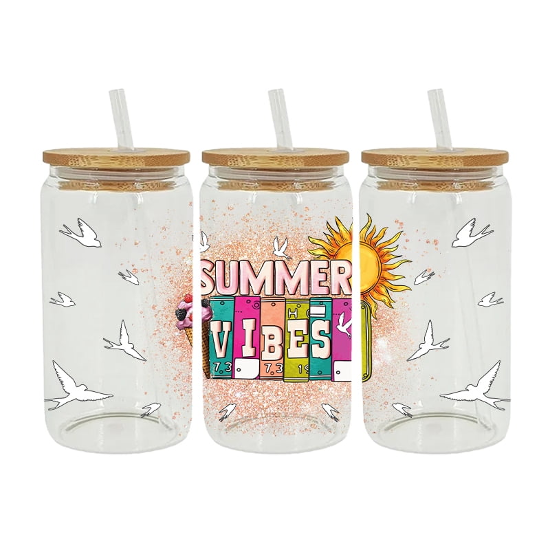 UV DTF Transfer Sticker Summer Beach Tree For The 16oz Libbey Glasses Wraps Bottles Cup Can DIY Waterproof Custom Decals D6993