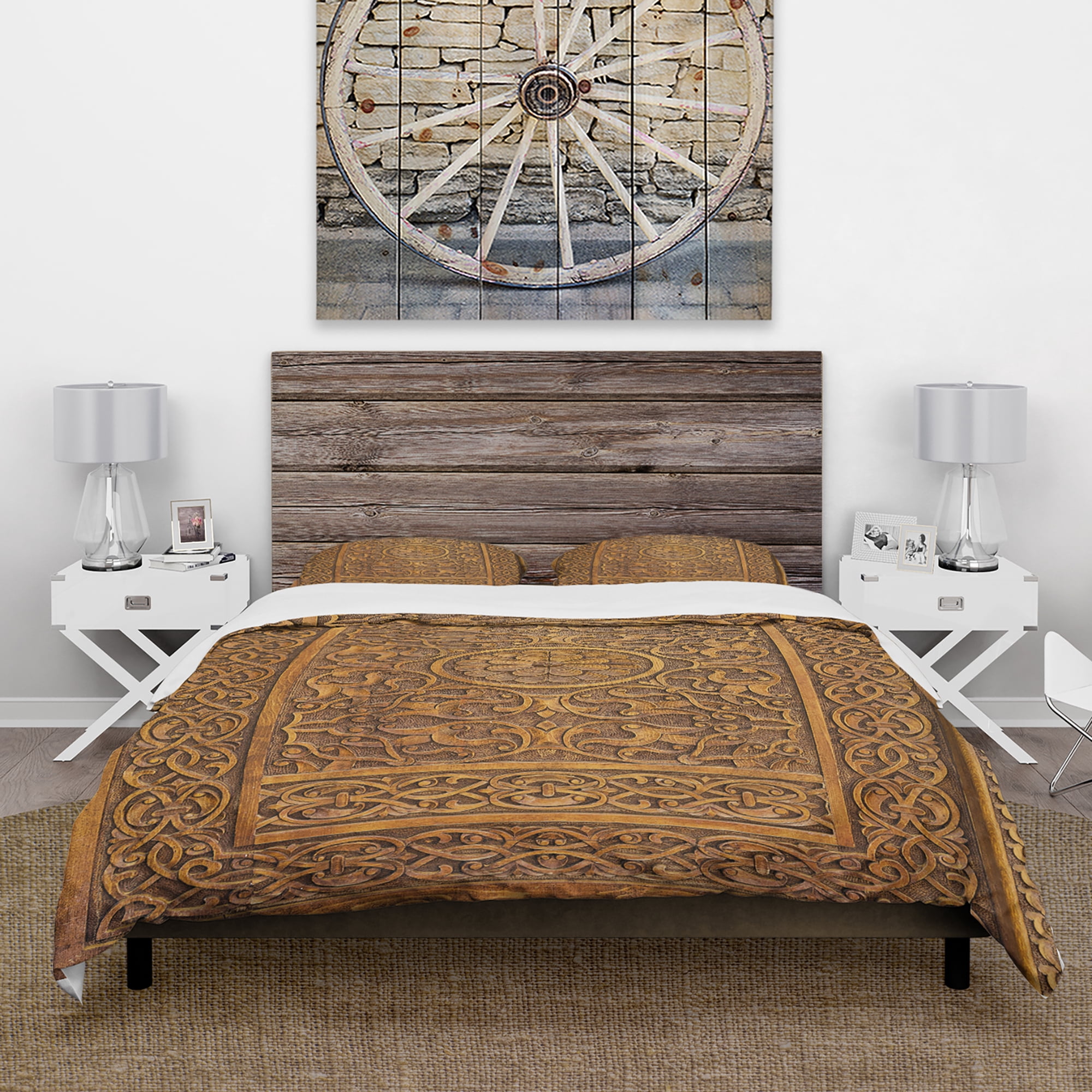 Designart 'Old Carved Wooden Door' Vintage Duvet Cover Set