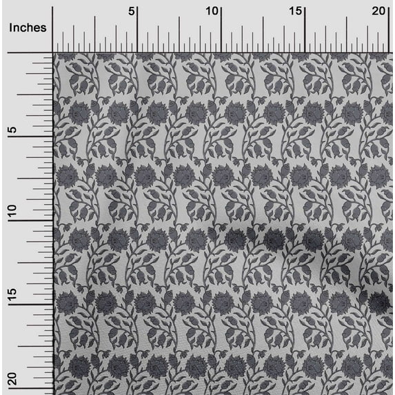 oneOone Cotton Poplin Fabric Leaves & Floral Block Printed Fabric 1 Yard 56 Inch Wide