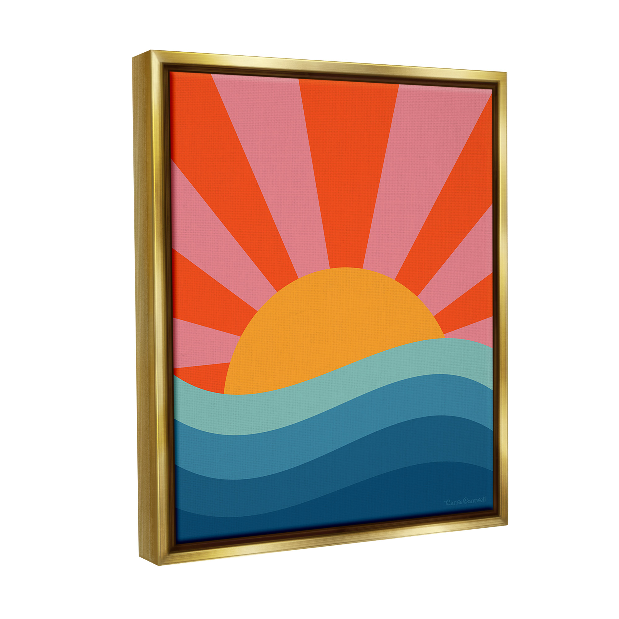 Stupell Industries Sun Rays on Sea Landscape Painting Gold Floater Framed Canvas Art Print Wall Art, 25 x 31