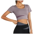 thumbnail image 1 of DAFEI Workout Tank Tops for Women Side Ruched Short Sleeve High Neck Crop Top Summer Athletic Gym Shirts, 1 of 4