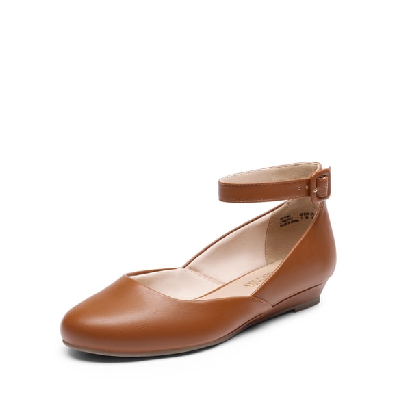 Zapatos para Mujer DREAM PAIRS REVONA Flats Marrones con Correa en el Tobillo