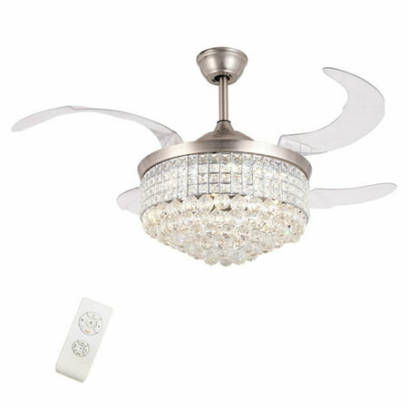 

TFCFL 42 Retractable Ceiling Fan Chandelier LED Lamp with Remote 4 Blades