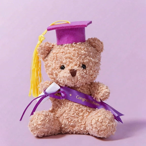 Black Plush Teddy Bear Doll, Mini Graduation Bear, Comes with A Graduation Cap, 2026 Graduation Commemorative Edition, Loose Graduation Bear Cap and Congratulatory Belt, Ideal for Graduation Gifts, G