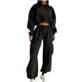 thumbnail image 3 of Feancey Jogger 2 Piece Set for Women Crop Crewneck Sweatshirts and Sweatpants Tracksuit Outfits Fall Fleece Sweatsuits Sets with Pockets Black XL, 3 of 8