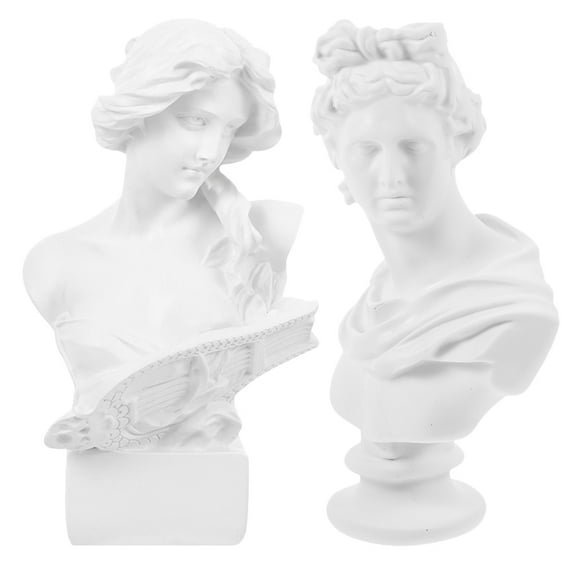 OUNONA Set of 2 White Resin Bust Statues Vintage Style Home Interior Decor