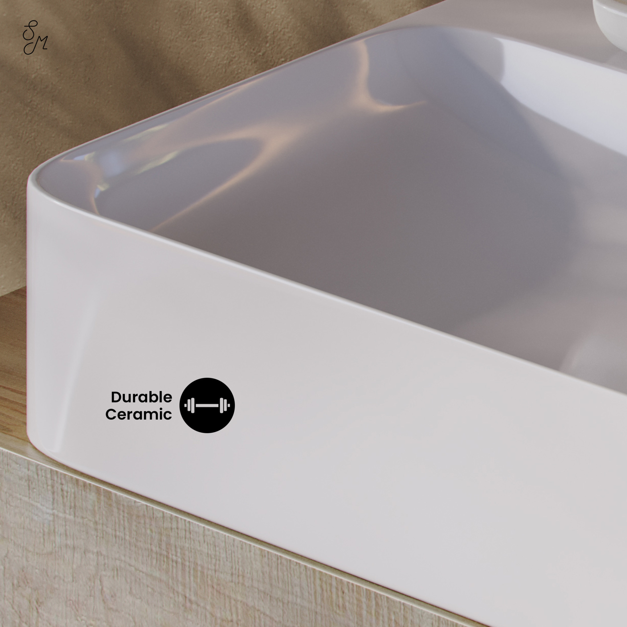 Voltaire 32" Rectangle Vessel Sink in Glossy White with Faucet Mount