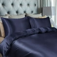 thumbnail image 3 of PiccoCasa 3Pcs Twin Size Duvet Cover Set Silk Satin Bedding Set with 2 Pillowcases, Navy, 3 of 6