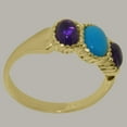 thumbnail image 3 of LBG British Made 10k Yellow Gold Natural Turquoise & Amethyst Womens Anniversary Ring - 33 size options - Size 8.75, 3 of 7