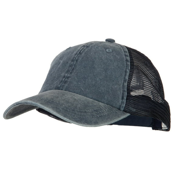 Big Size Washed Pigment Dyed Twill Trucker Cap - Navy Navy XL-3XL