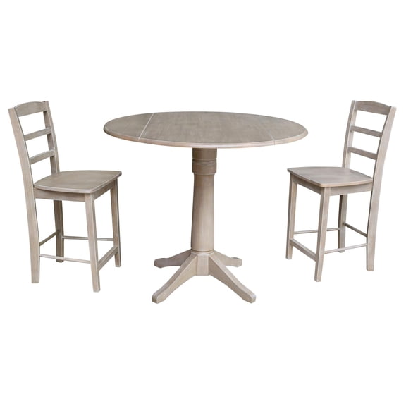 42" Round Pedestal Gathering Height Table with 2 Counter Height Stools