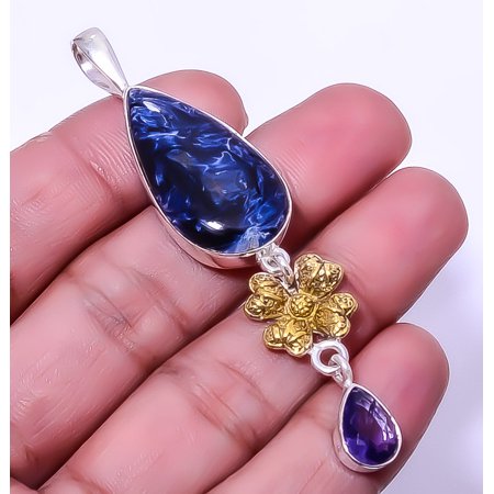Pietersite - Namibea 925 Sterling Silver Two Tone Gold Plated Pendant 2.93" A362, Beautiful Jewelry For Woman, New Year Sale, Valentin's Day Gift