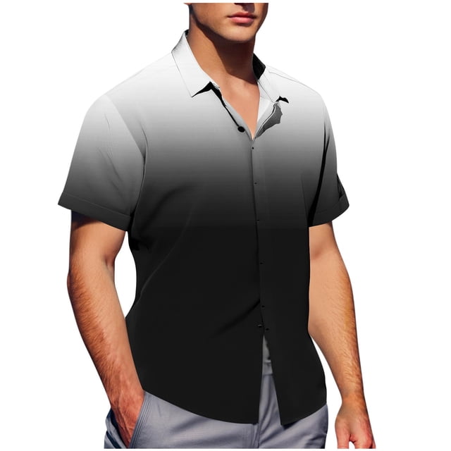 Mens Casual de Manga Corta Botón Abajo Camisas de Impresión Turndown Cuello Botón Camisa Poliéster, Moda de Verano Superior para Hombres Al Aire Libre