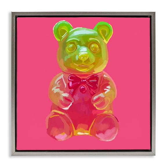 Stupell Industries Eclectic Candy Bear on Pink Gray Floating Frame Canvas Art, 25 x 25, by Amelia Noyes