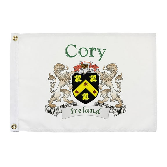 Cory Irish Coat of Arms Small White Flag - 16"x10.5" inches