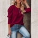 thumbnail image 3 of Suéter de punto con cuello redondo para mujer, suéter de Jacquard con manga de cordero y cuello redondo para otoño e invierno, rojo vino XXL, 3 of 6
