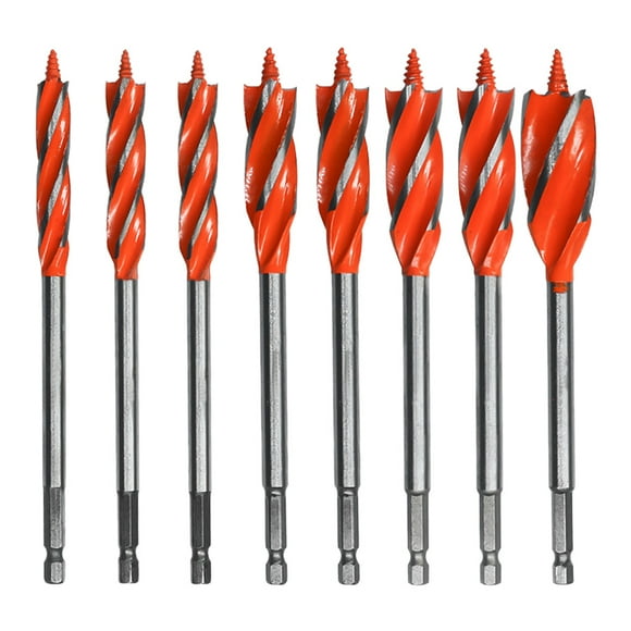 Woodworking Auger Drill Bit Sets 8Pcs High Carbon Steel Wood Boring Bits with 1/4 inch Shank 4 Flute Cut Drilling Tool for Wood Door Lock 10 12 14 16 18 20 22 25mm