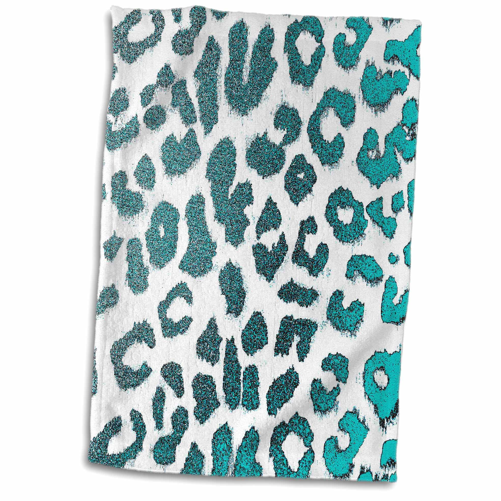 3dRose Teal Green Jewel Leopard Print Animal Prints Fashion Towel, 15