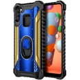 thumbnail image 6 of For Samsung Galaxy A11 Case, with Tempered Glass Screen Protector (Full Coverage), Aluminum Metal Built-in Ring Stand, Full-Body Protective Shockproof Military Bumper Phone Cover (Blue/Gold), 6 of 6
