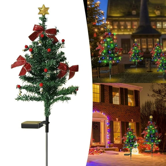 (Clearance) XIANXIAN Solar Christmas Tree for Outdoor Christmas Decorations Pathway Lights with Multi-Color Lights Waterproof for Outside Garden Yard Lawn House Front Porch Door Holiday Garden Decor