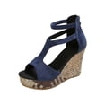 thumbnail image 1 of Casual Wedge Sandals for Women Back Zipper Open Toe Solid Color Plus Size Outdoor Shoes 1 Pair, 1 of 9