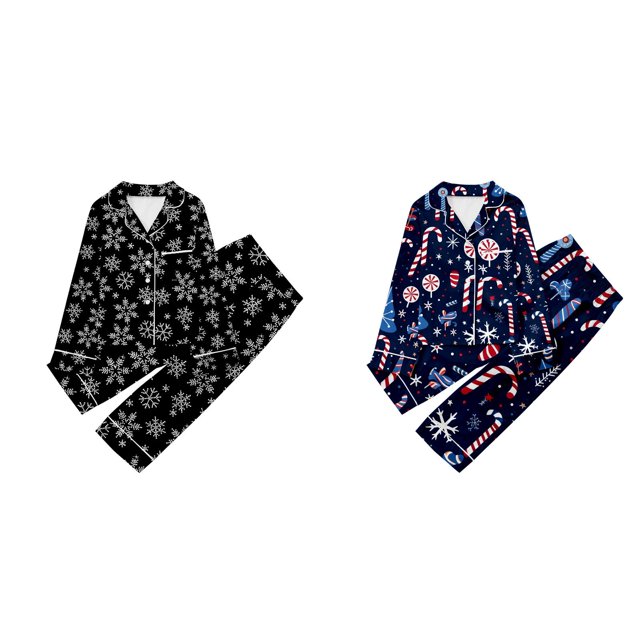 WEAIXIMIUNG 2 Pack Children's Christmas Print Long Sleeve Trousers Cardigan Children's Pyjamas Two Sets 120