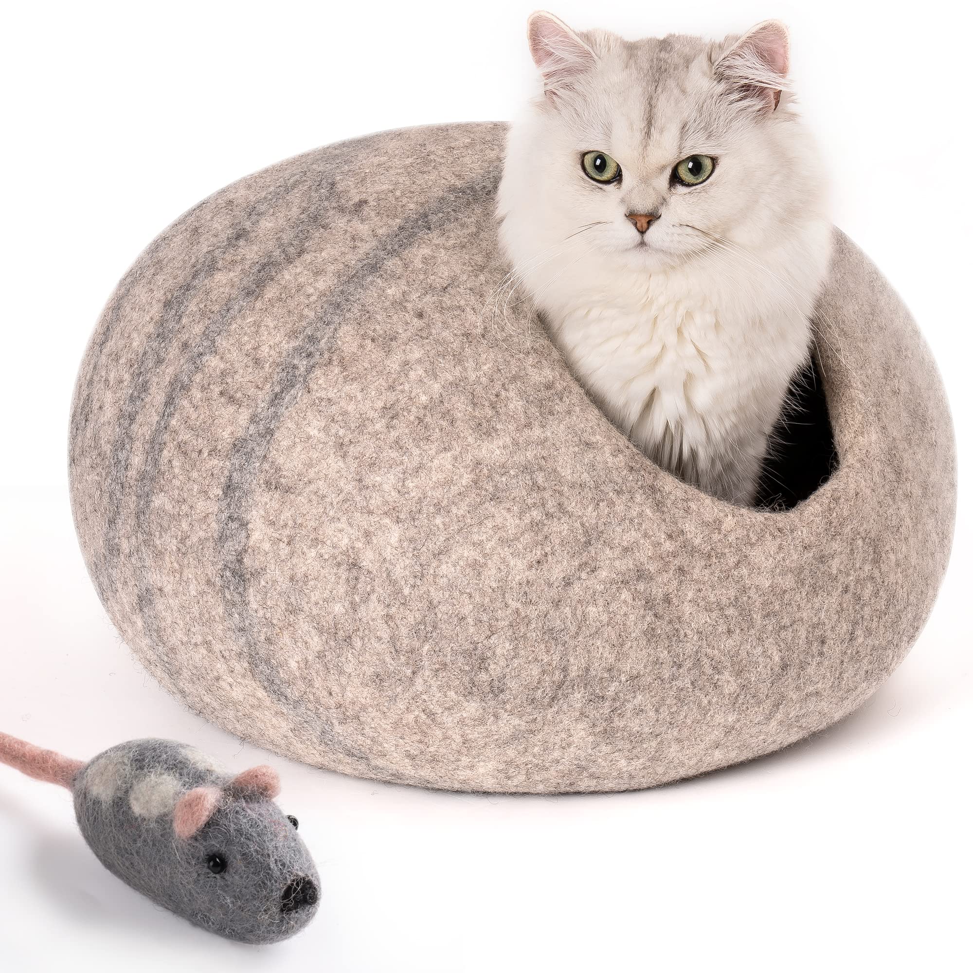 Mewoofun Medium Cat Cave Bed,Handmade Wool Cat House,Felt Cat Caves for