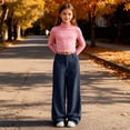 thumbnail image 6 of Big Girls Corduroy Pants Elastic Waist Wide Leg Trousers with Front Patch Pockets for School Fall Winter Wear, 7Y-16Y, 6 of 9