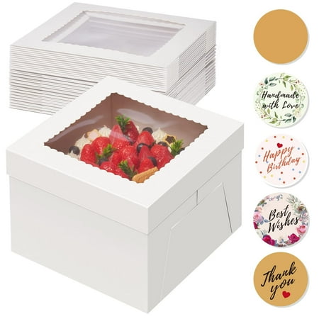 Auckpure 15pcs Cake Boxes, 10x10x8 Inches Tall Cake Box with Window, White Bakery Boxes, Large Baking Boxes, Square Cardboard Cake Box for Multi-Layer Cakes, Cake Decorating Supplies for Gift Giving