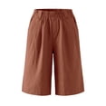 thumbnail image 3 of Gyujnb Women Summer Cotton Linen Bermuda Shorts Elastic Waist Pleated Loose Knee‑Length Shorts with Side Pockets,Pink, 3 of 5