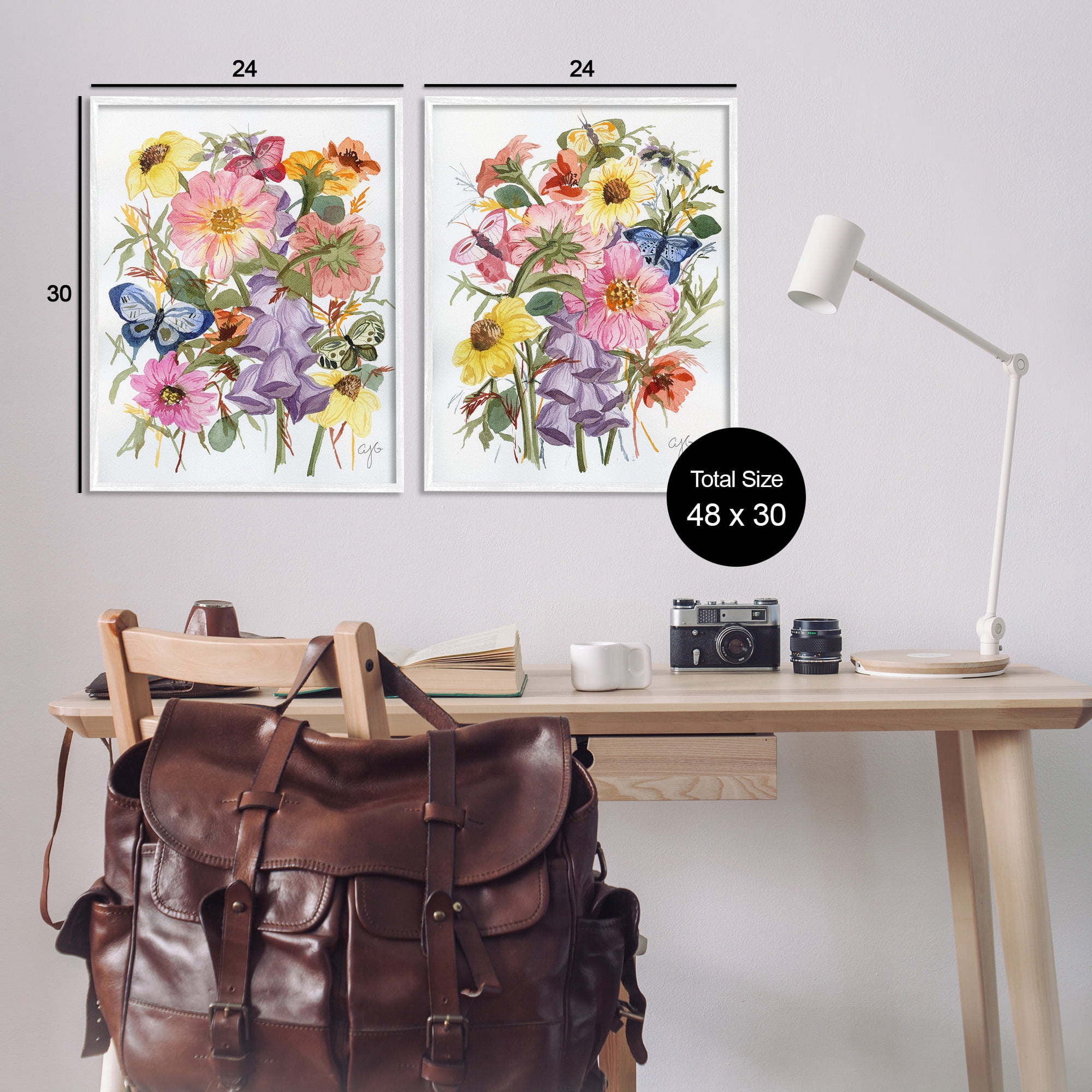 Stupell Industries Traditional Butterflies & Florals Botanical & Floral Painting White Framed Art Print Wall Art, 24 x 30, Set of 2