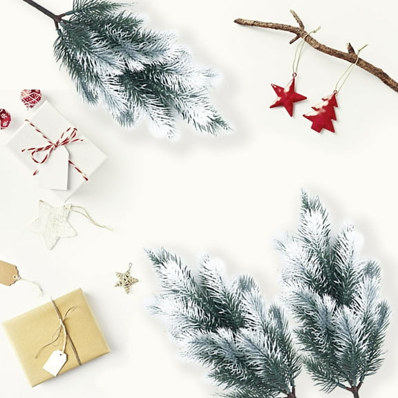 2PCS Artificial Cedar Branches | 15.4 Inch Christmas Stems with Plastic Leaves | Flexible Wired Faux Sprigs for DIY Xmas Tree Decorations Wreaths & Floral Arrangements