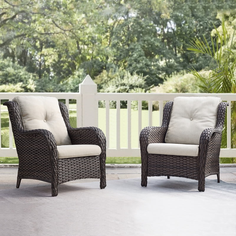 PARKWELL 4-Piece Outdoor Patio Furniture Set 5-Seat High Back Conversation Set with 41" Fire Pit Table and Deep Seat Wicker Chairs for Patio Garden Deck,Brown Wicker Beige Cushions