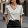 thumbnail image 3 of CIENVNSTG Women Fashion Satin Silk Tops Short Sleeve V Neck Soft Solid Color Dressy Tunic Shirts Casual Business Office Style for Daily Commute Official Gathering and Leisure Daily Outfits White L, 3 of 4