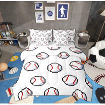 Manfei Boys Baseball Print Twin Bedding Sets 7-Piece, Sport Player Bedding Comforter Set, Cartoon Ball Game Reversible Sheet Sets, Ultra Soft Home Decor