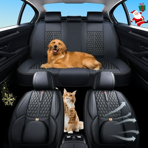 2020-2026 Car Seat Cover for kia Seltos, Black Car Seat Covers, PU Leather, 5 Piece Full Set, Waterproof, With Lumbar Support, Protect and Upgrade Seats, Beautify the Interior of Old Cars