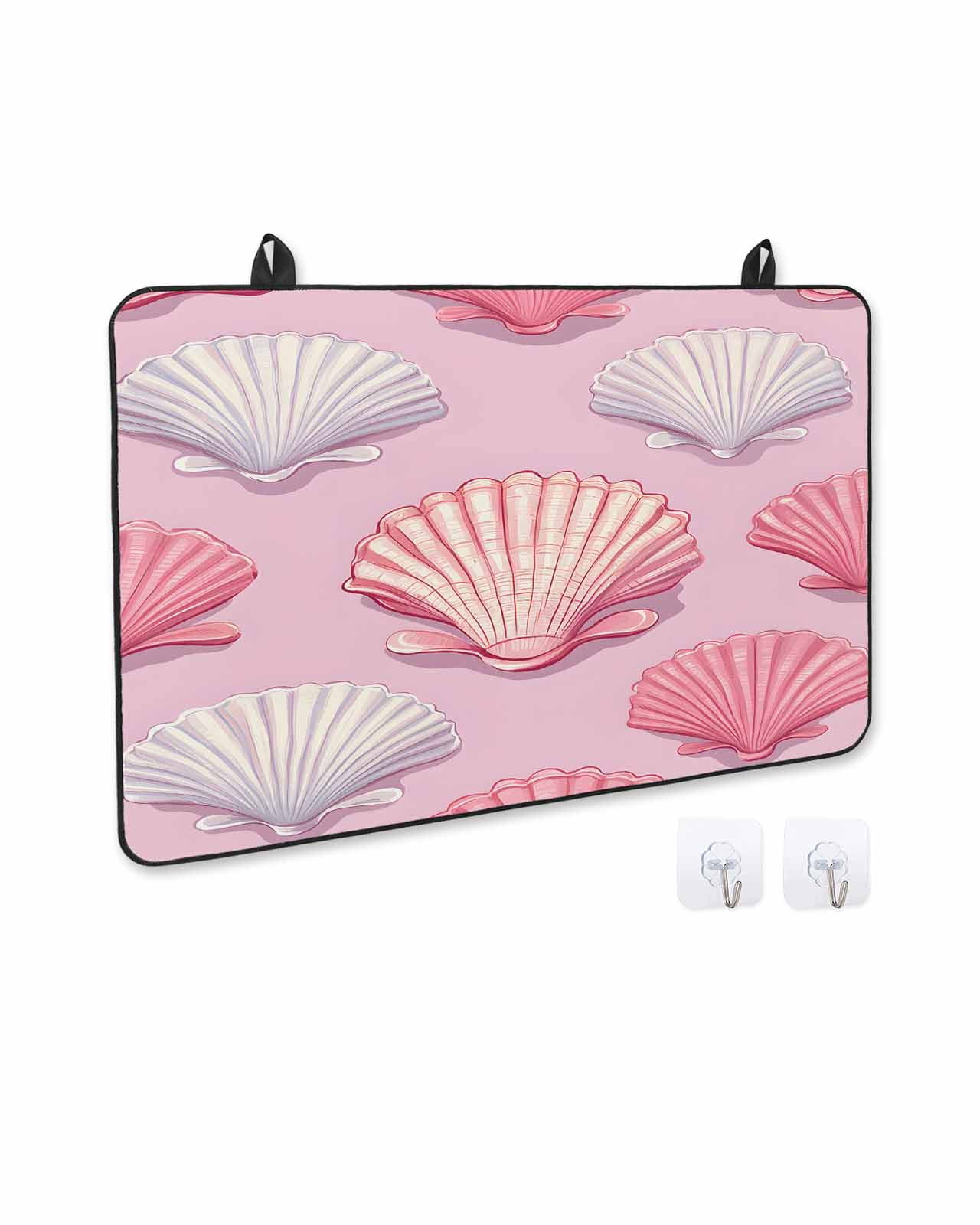 nqOlkjepod Large Induction Cooktop Protector Mat 36"x21", Pink Shell Coastal Stove Top Covers for Electric Stove, Ocean Summer Beach Nautical Stove Burner Cover Mats, Glass Top Stove Cover